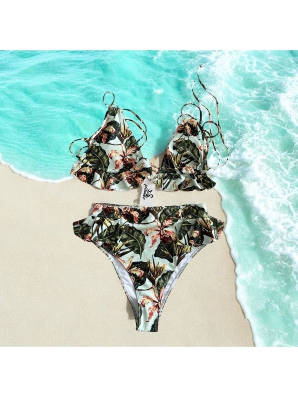 SPORLIKE Tropical Palm Leaf Bikini Set Size Medium NEW with tags